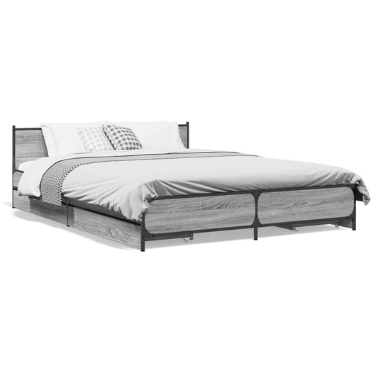 vidaXL Πλαίσιο Κρεβατιού με συρτάρια Γκρι sonoma 135x190εκ. Επεξ. Ξύλο