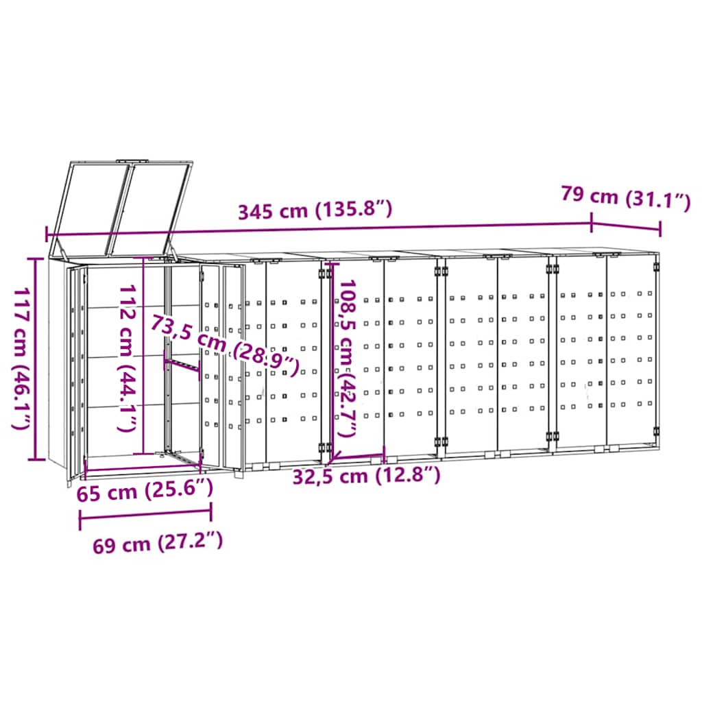 vidaXL Πλαίσιο Κάδων Απορριμμάτων 5 Κάδοι Ανθρακί 345x79x117 εκ Ατσάλι