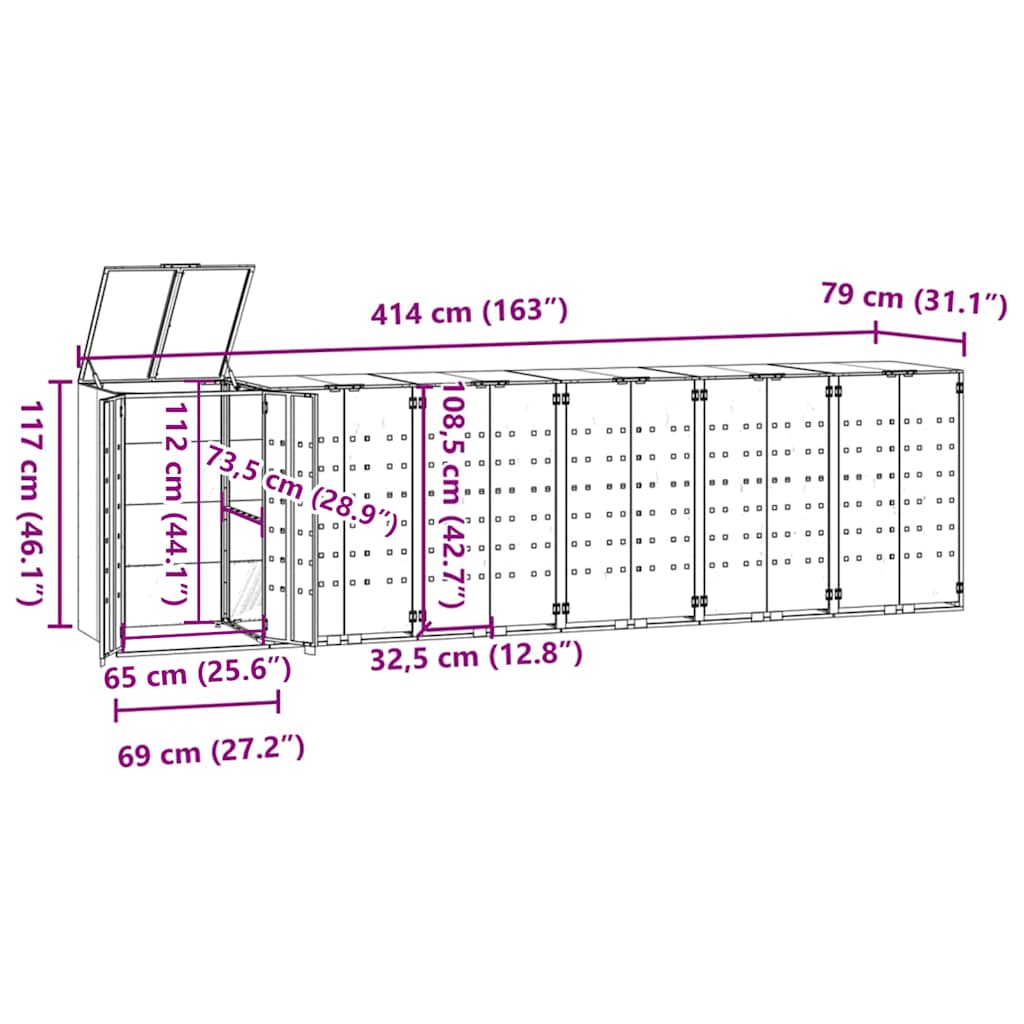 vidaXL Πλαίσιο Κάδων Απορριμμάτων 6 Κάδοι Ανθρακί 414x79x117 εκ Ατσάλι