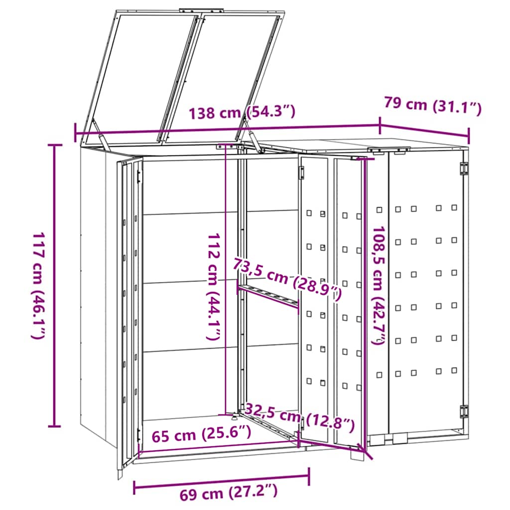 vidaXL Πλαίσιο Κάδων Απορριμμάτων 2 Κάδοι Γκρι 138x79x117 εκ. Ατσάλι