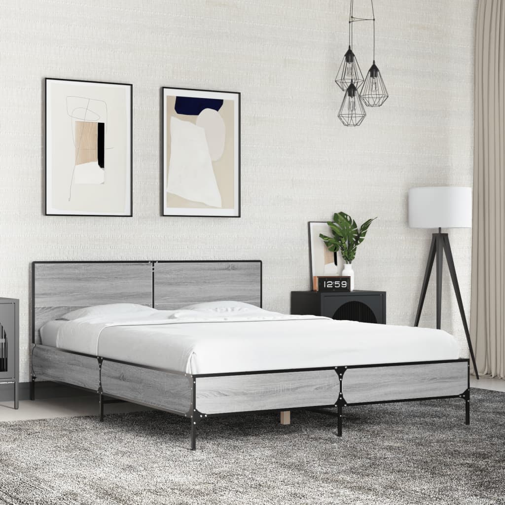 vidaXL Πλαίσιο Κρεβατιού Γκρι Sonoma 120x200 εκ. Επεξ. Ξύλο & Μέταλλο