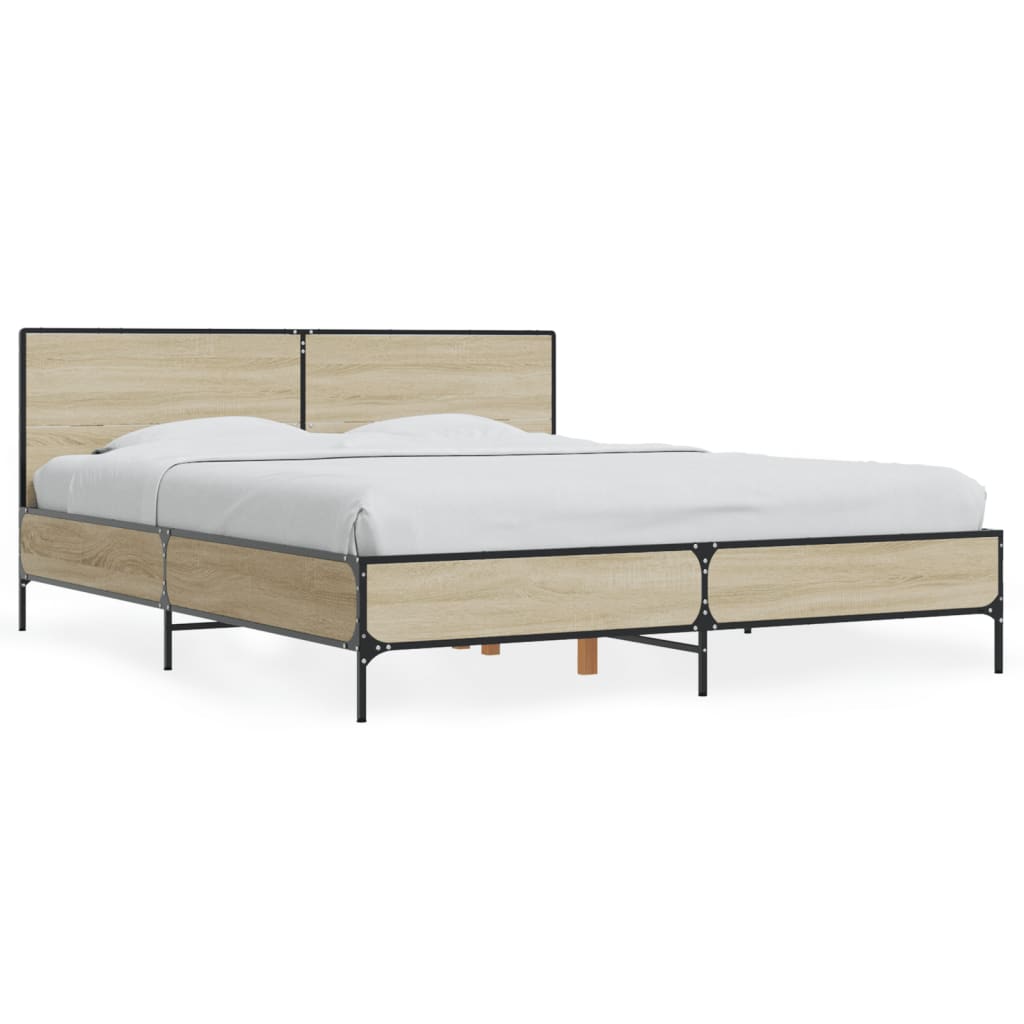 vidaXL Πλαίσιο Κρεβατιού Sonoma Δρυς 150x200 εκ. Επεξ. Ξύλο & Μέταλλο