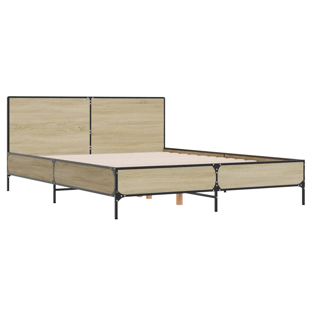 vidaXL Πλαίσιο Κρεβατιού Sonoma Δρυς 150x200 εκ. Επεξ. Ξύλο & Μέταλλο