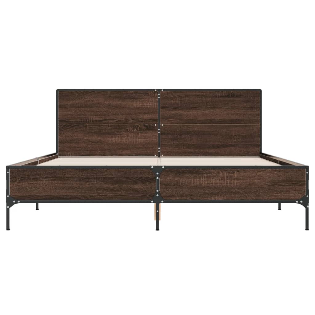vidaXL Πλαίσιο Κρεβατιού Καφέ Δρυς 150x200 εκ. Επεξ. Ξύλο & Μέταλλο