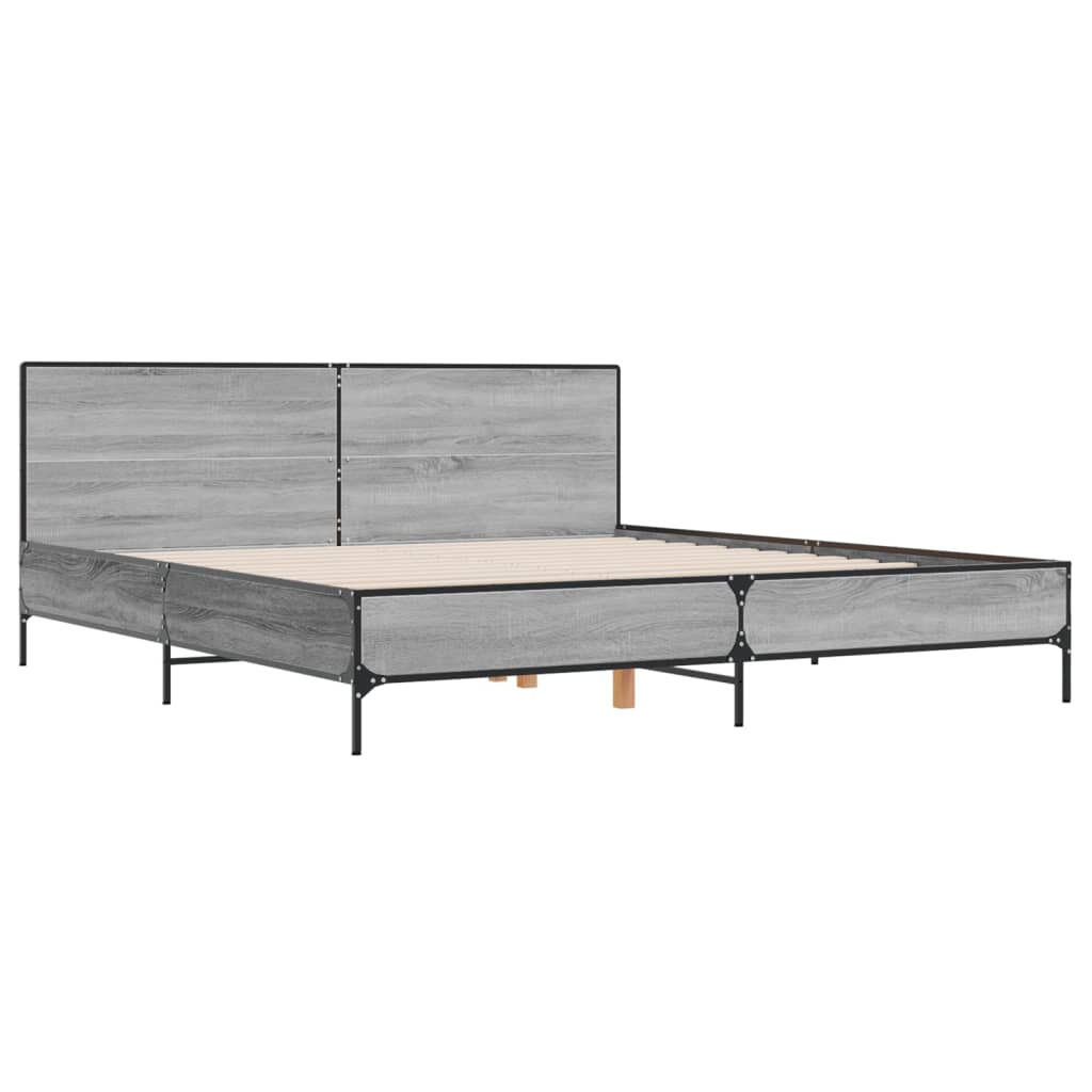 vidaXL Πλαίσιο Κρεβατιού Γκρι Sonoma 200x200 εκ. Επεξ. Ξύλο & Μέταλλο