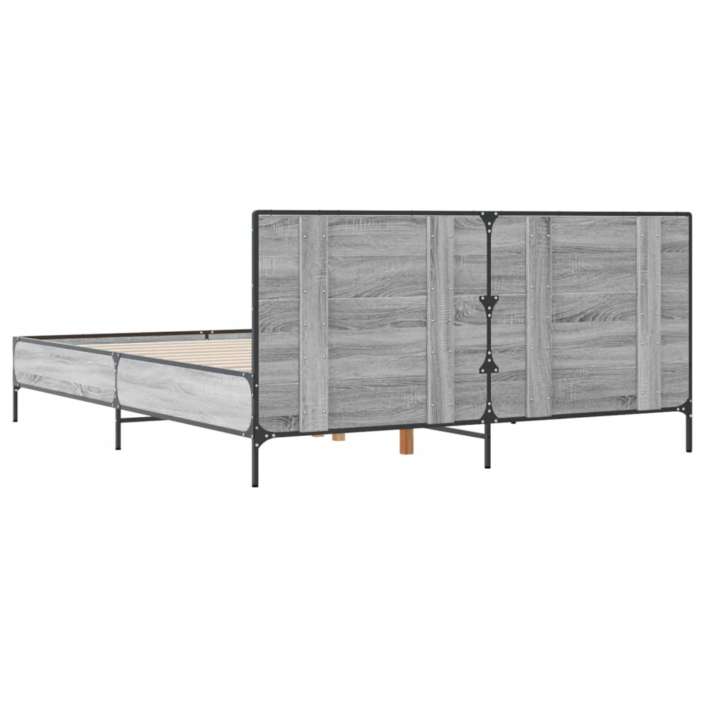 vidaXL Πλαίσιο Κρεβατιού Γκρι Sonoma 120 x 190εκ. Επεξ. Ξύλο & Μέταλλο