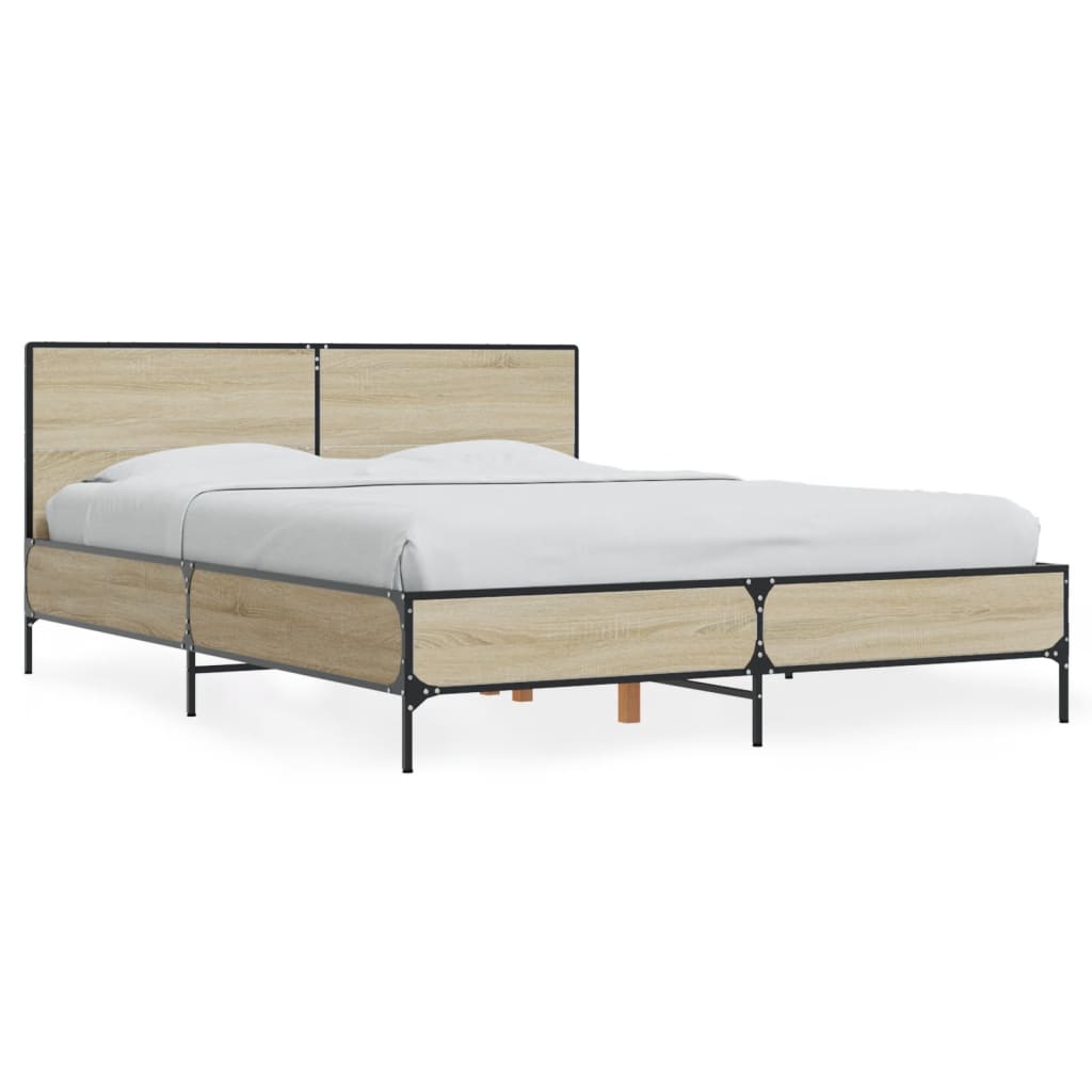 vidaXL Πλαίσιο Κρεβατιού Sonoma Δρυς 135x190 εκ. Επεξ. Ξύλο & Μέταλλο