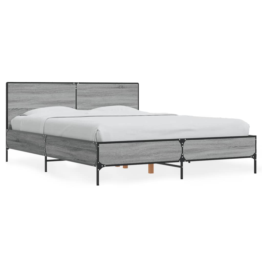 vidaXL Πλαίσιο Κρεβατιού Γκρι Sonoma 135x190 εκ. Επεξ. Ξύλο & Μέταλλο