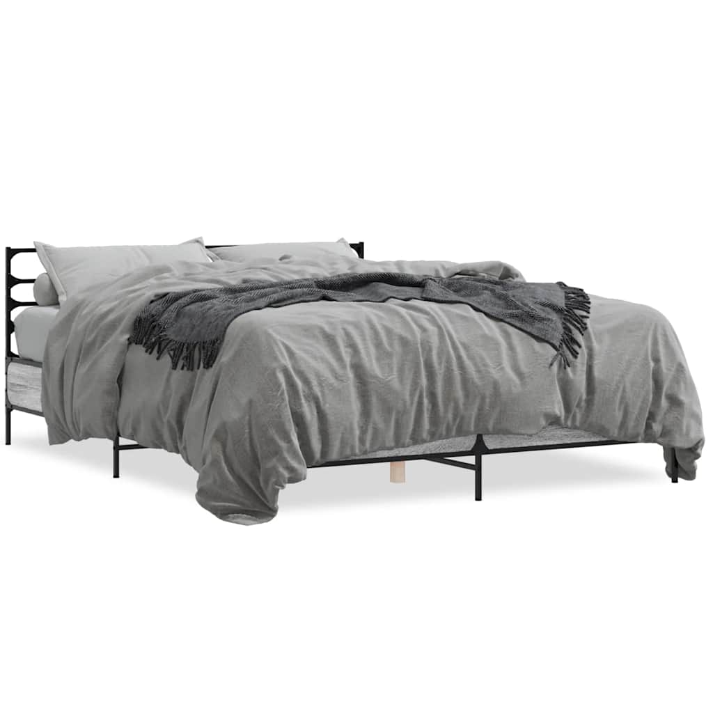 vidaXL Πλαίσιο Κρεβατιού Γκρι Sonoma 150x200 εκ. Επεξ. Ξύλο & Μέταλλο