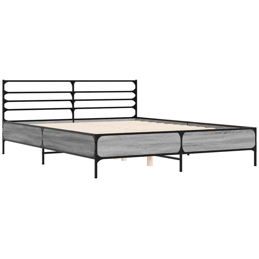 vidaXL Πλαίσιο Κρεβατιού Γκρι Sonoma 150x200 εκ. Επεξ. Ξύλο & Μέταλλο