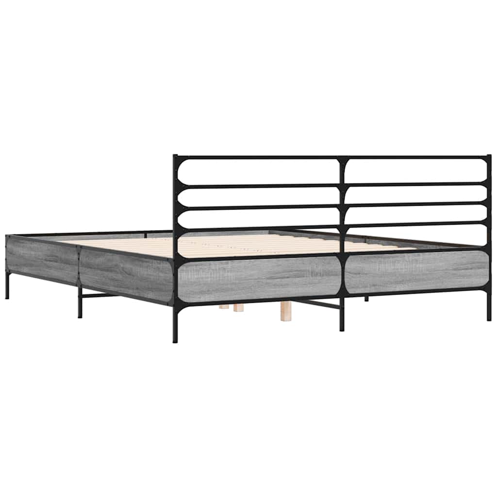 vidaXL Πλαίσιο Κρεβατιού Γκρι Sonoma 150x200 εκ. Επεξ. Ξύλο & Μέταλλο