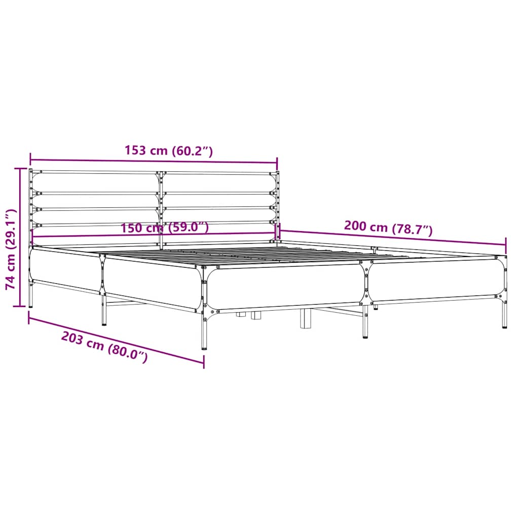 vidaXL Πλαίσιο Κρεβατιού Γκρι Sonoma 150x200 εκ. Επεξ. Ξύλο & Μέταλλο