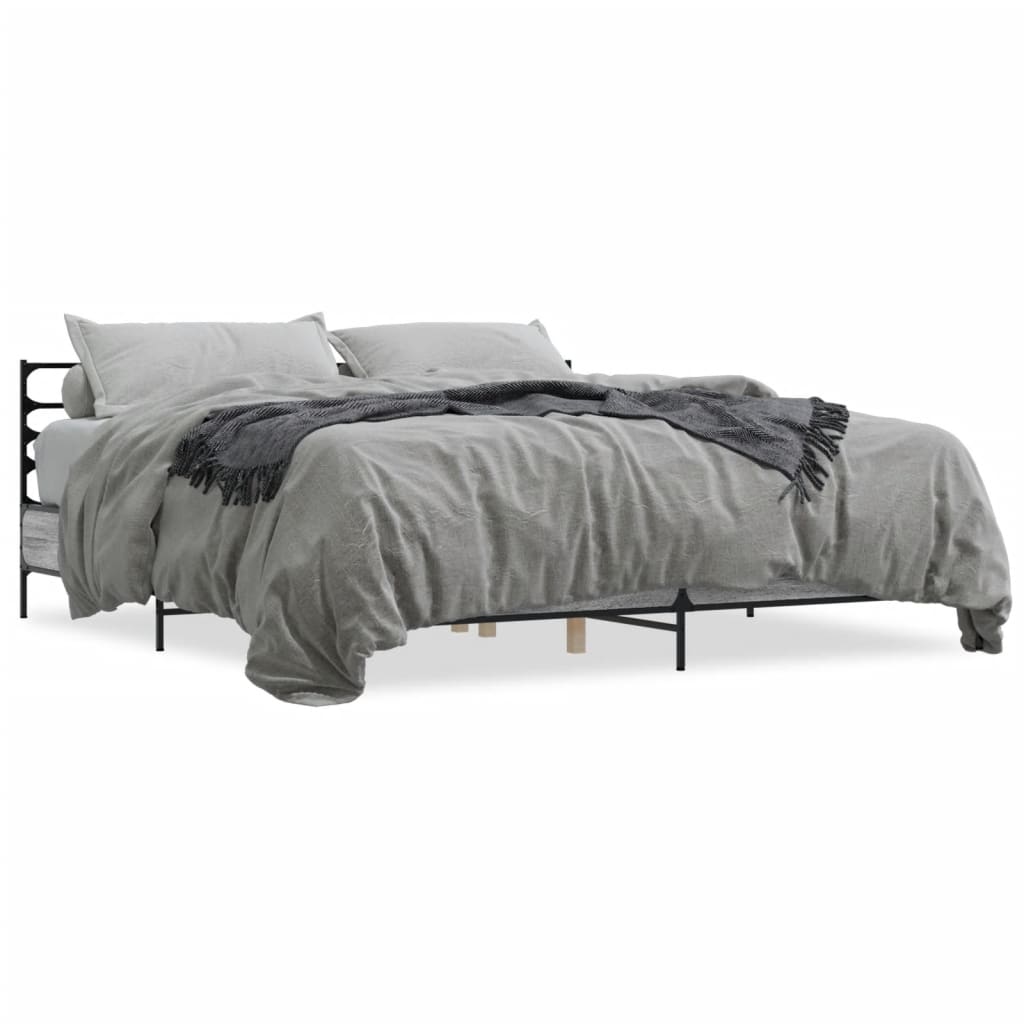 vidaXL Πλαίσιο Κρεβατιού Γκρι Sonoma 200x200 εκ. Επεξ. Ξύλο & Μέταλλο