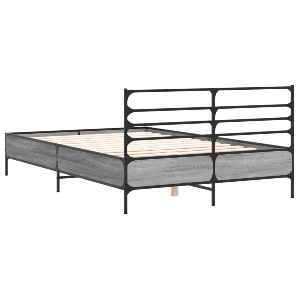 vidaXL Πλαίσιο Κρεβατιού Γκρι Sonoma 120 x 190εκ. Επεξ. Ξύλο & Μέταλλο