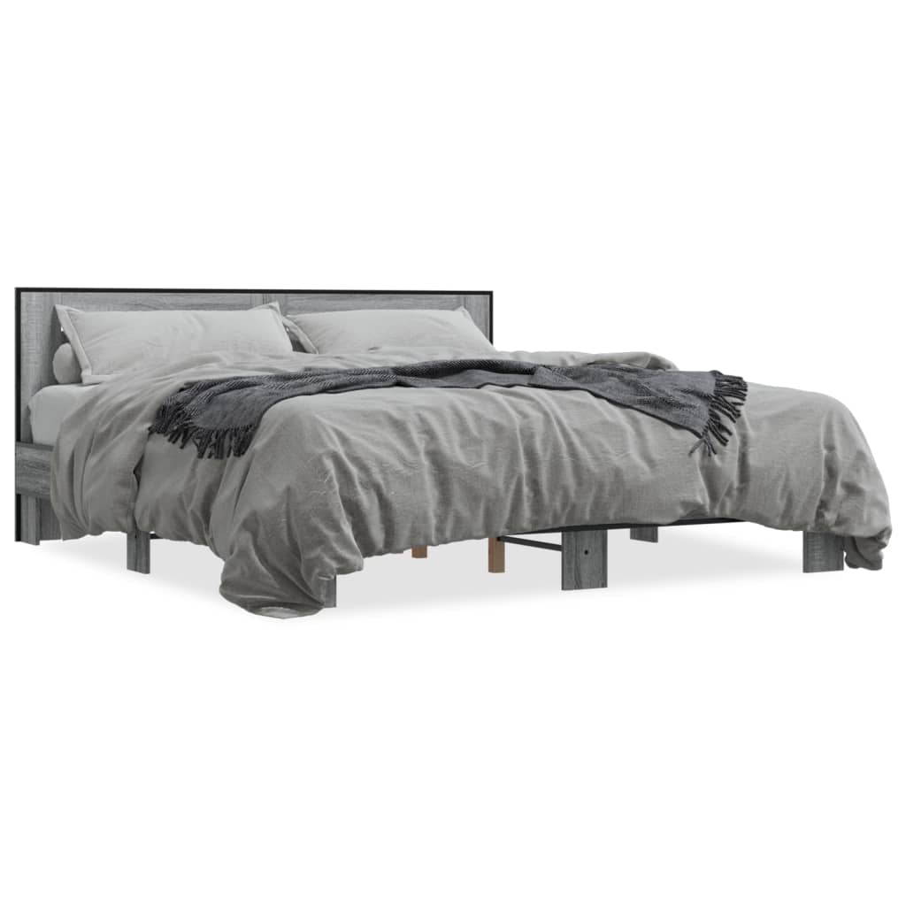 vidaXL Πλαίσιο Κρεβατιού Γκρι Sonoma 200x200 εκ. Επεξ. Ξύλο & Μέταλλο