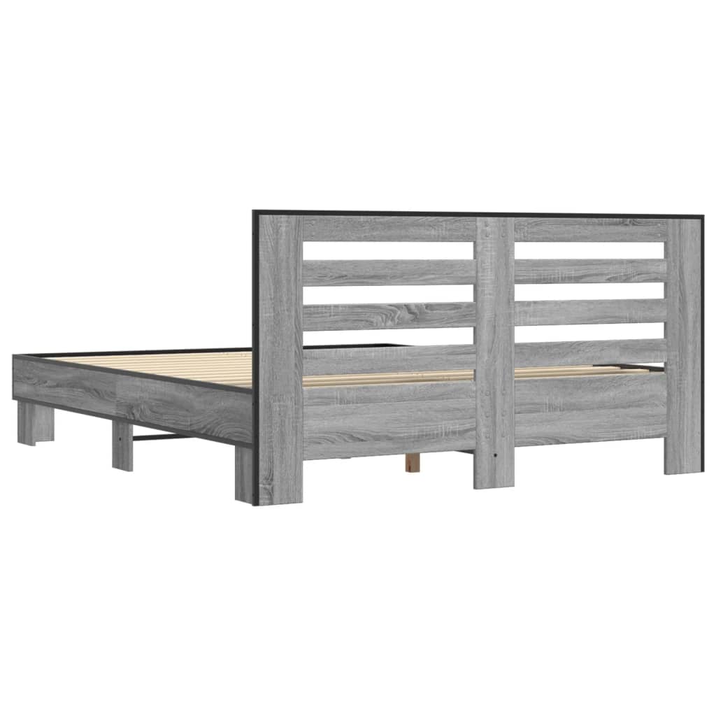 vidaXL Πλαίσιο Κρεβατιού Γκρι Sonoma 150x200 εκ. Επεξ. Ξύλο & Μέταλλο