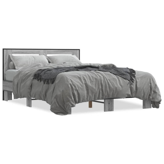 vidaXL Πλαίσιο Κρεβατιού Γκρι Sonoma 135x190 εκ. Επεξ. Ξύλο & Μέταλλο