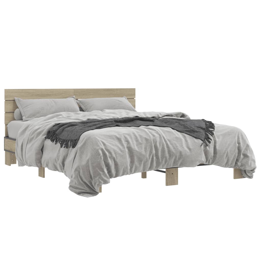 vidaXL Πλαίσιο Κρεβατιού Sonoma Δρυς 150x200 εκ. Επεξ. Ξύλο & Μέταλλο