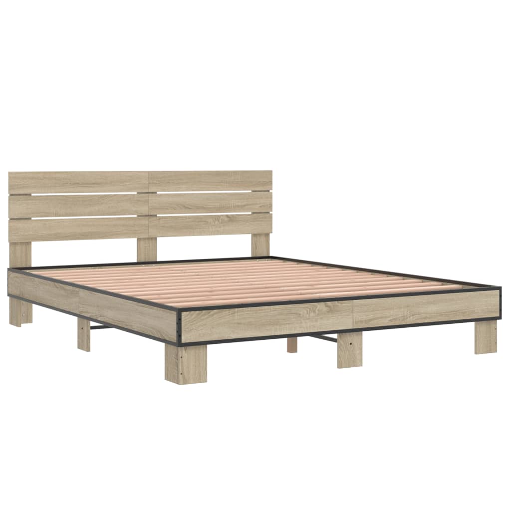 vidaXL Πλαίσιο Κρεβατιού Sonoma Δρυς 150x200 εκ. Επεξ. Ξύλο & Μέταλλο