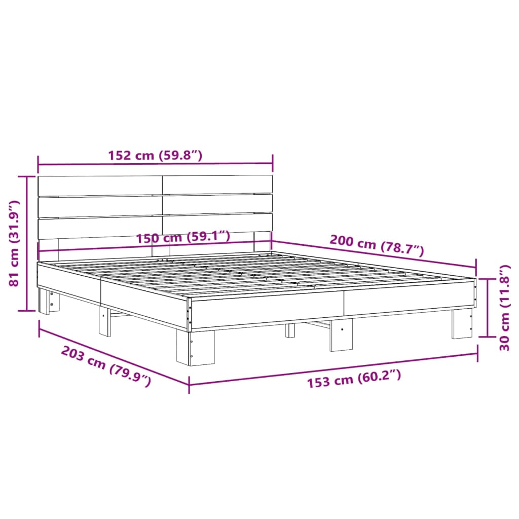 vidaXL Πλαίσιο Κρεβατιού Sonoma Δρυς 150x200 εκ. Επεξ. Ξύλο & Μέταλλο