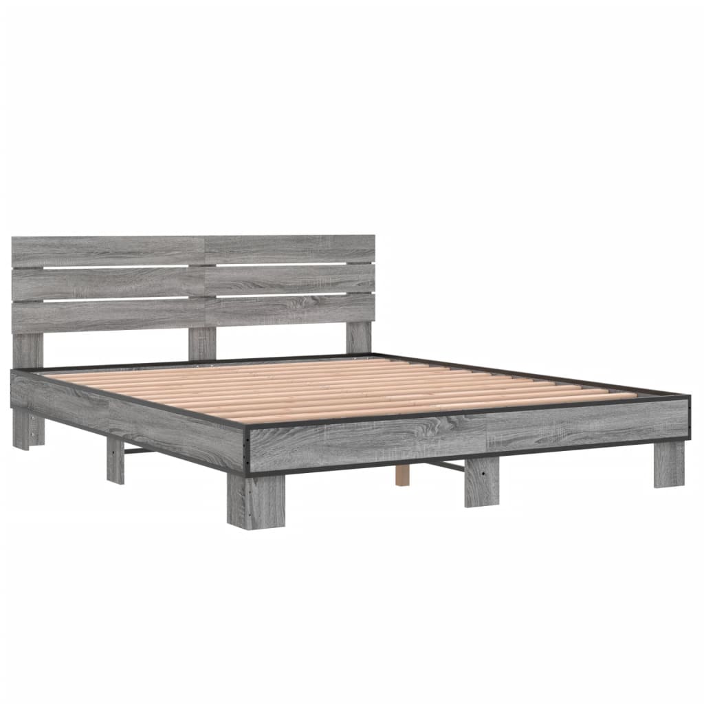vidaXL Πλαίσιο Κρεβατιού Γκρι Sonoma 150x200 εκ. Επεξ. Ξύλο & Μέταλλο