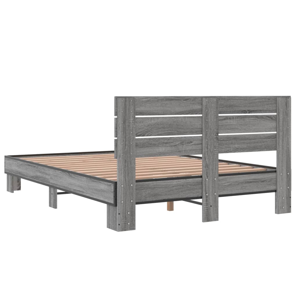 vidaXL Πλαίσιο Κρεβατιού Γκρι Sonoma 140x200 εκ. Επεξ. Ξύλο & Μέταλλο