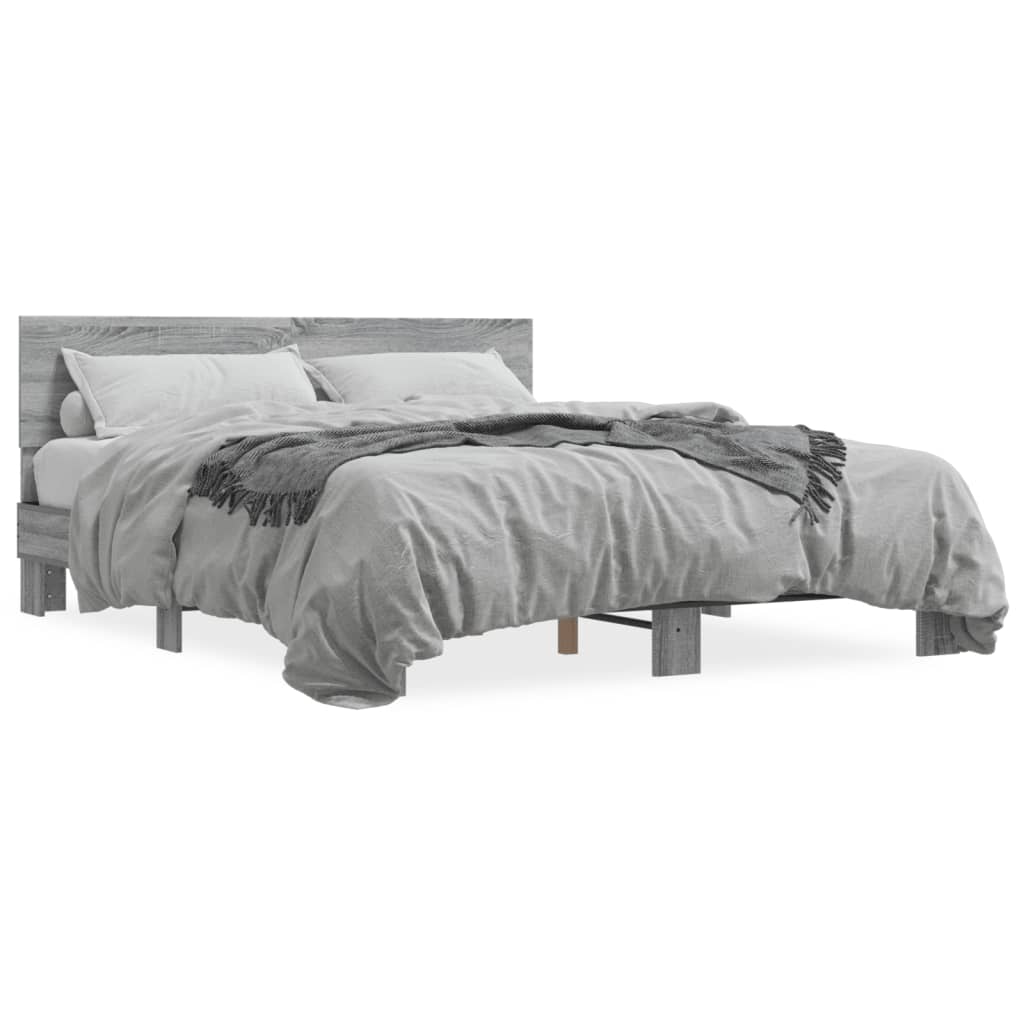 vidaXL Πλαίσιο Κρεβατιού Γκρι Sonoma 150x200 εκ. Επεξ. Ξύλο & Μέταλλο