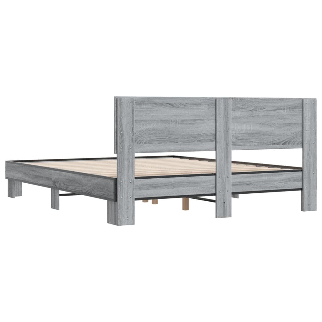 vidaXL Πλαίσιο Κρεβατιού Γκρι Sonoma 150x200 εκ. Επεξ. Ξύλο & Μέταλλο