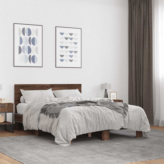 vidaXL Πλαίσιο Κρεβατιού Καφέ Δρυς 120x200 εκ. Επεξ. Ξύλο & Μέταλλο