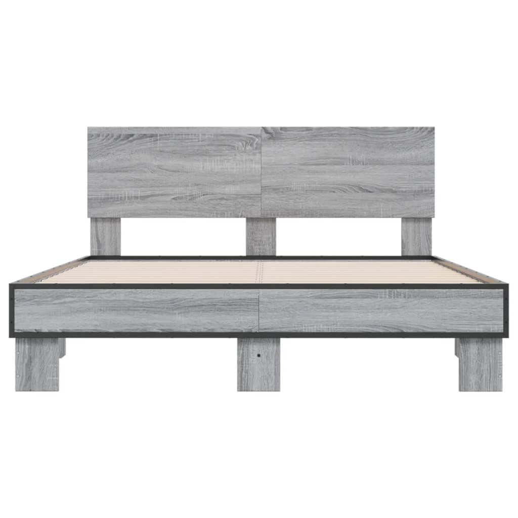 vidaXL Πλαίσιο Κρεβατιού Γκρι Sonoma 135x190 εκ. Επεξ. Ξύλο & Μέταλλο