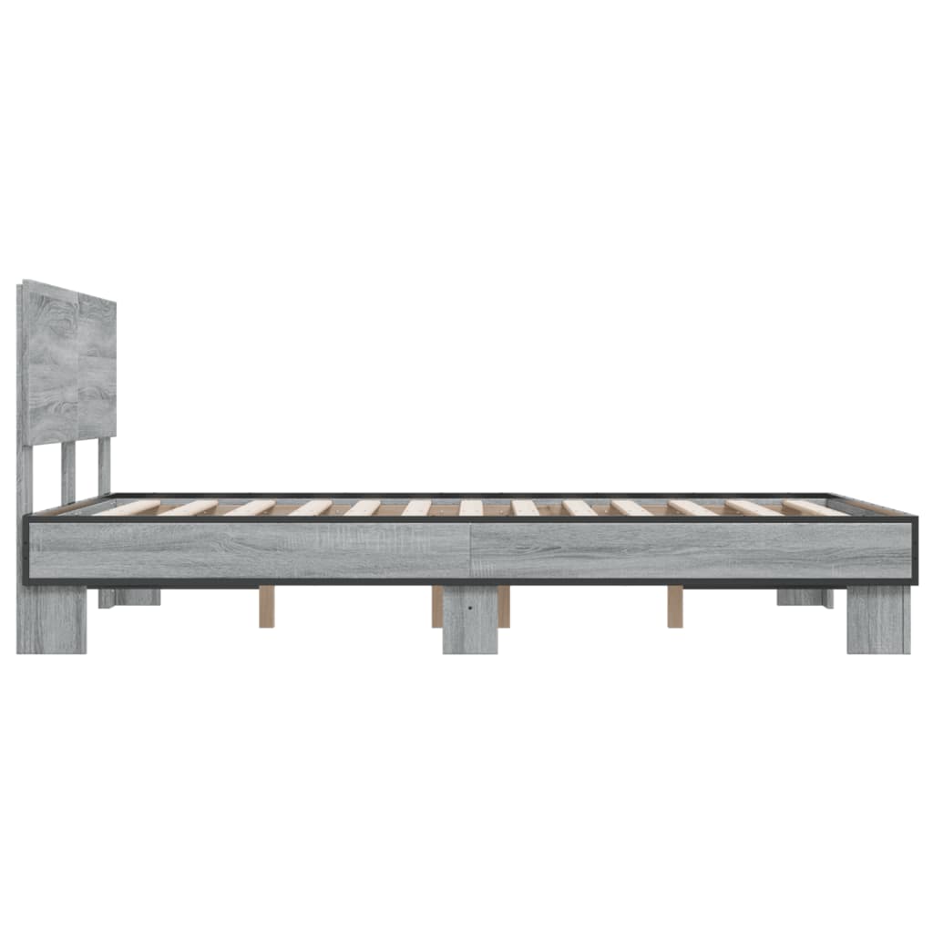 vidaXL Πλαίσιο Κρεβατιού Γκρι Sonoma 135x190 εκ. Επεξ. Ξύλο & Μέταλλο