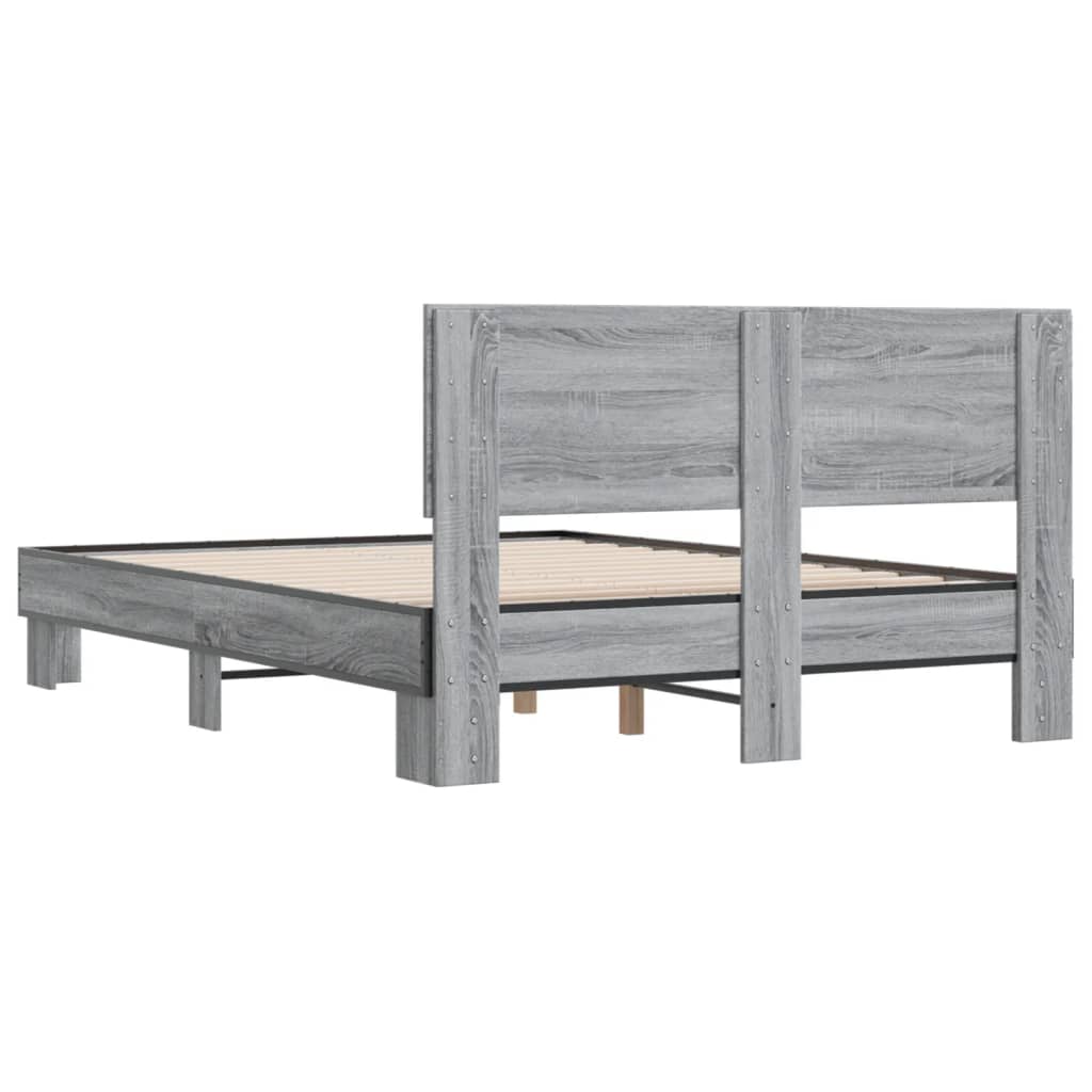 vidaXL Πλαίσιο Κρεβατιού Γκρι Sonoma 135x190 εκ. Επεξ. Ξύλο & Μέταλλο