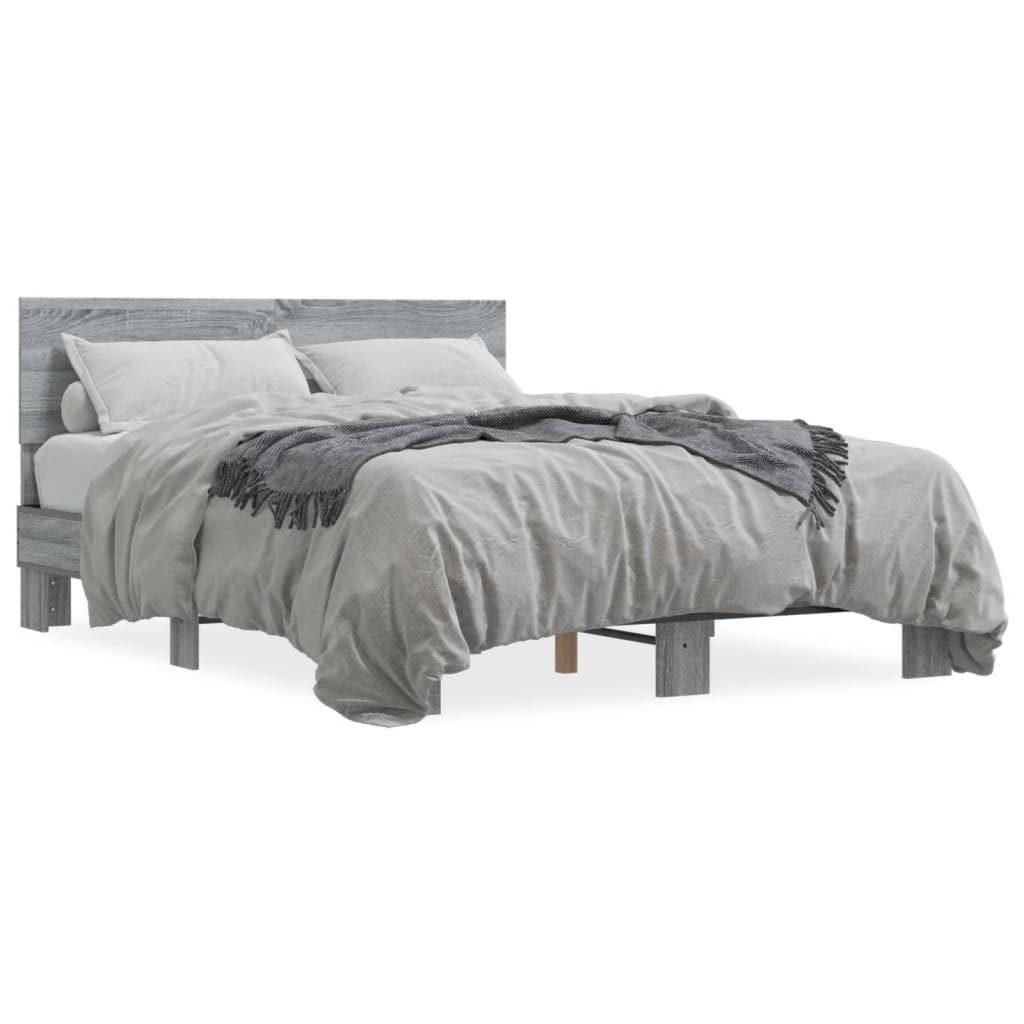vidaXL Πλαίσιο Κρεβατιού Γκρι Sonoma 140x190 εκ. Επεξ. Ξύλο & Μέταλλο