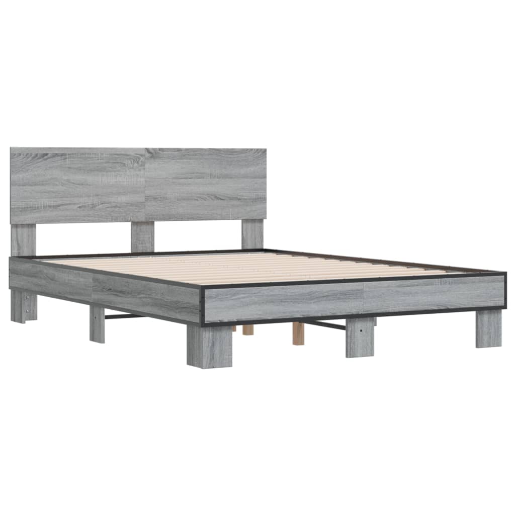 vidaXL Πλαίσιο Κρεβατιού Γκρι Sonoma 140x190 εκ. Επεξ. Ξύλο & Μέταλλο
