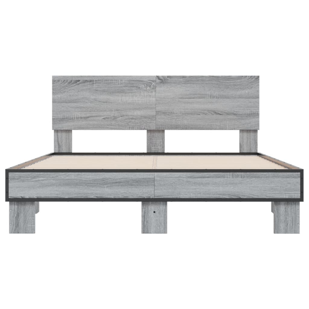 vidaXL Πλαίσιο Κρεβατιού Γκρι Sonoma 140x190 εκ. Επεξ. Ξύλο & Μέταλλο