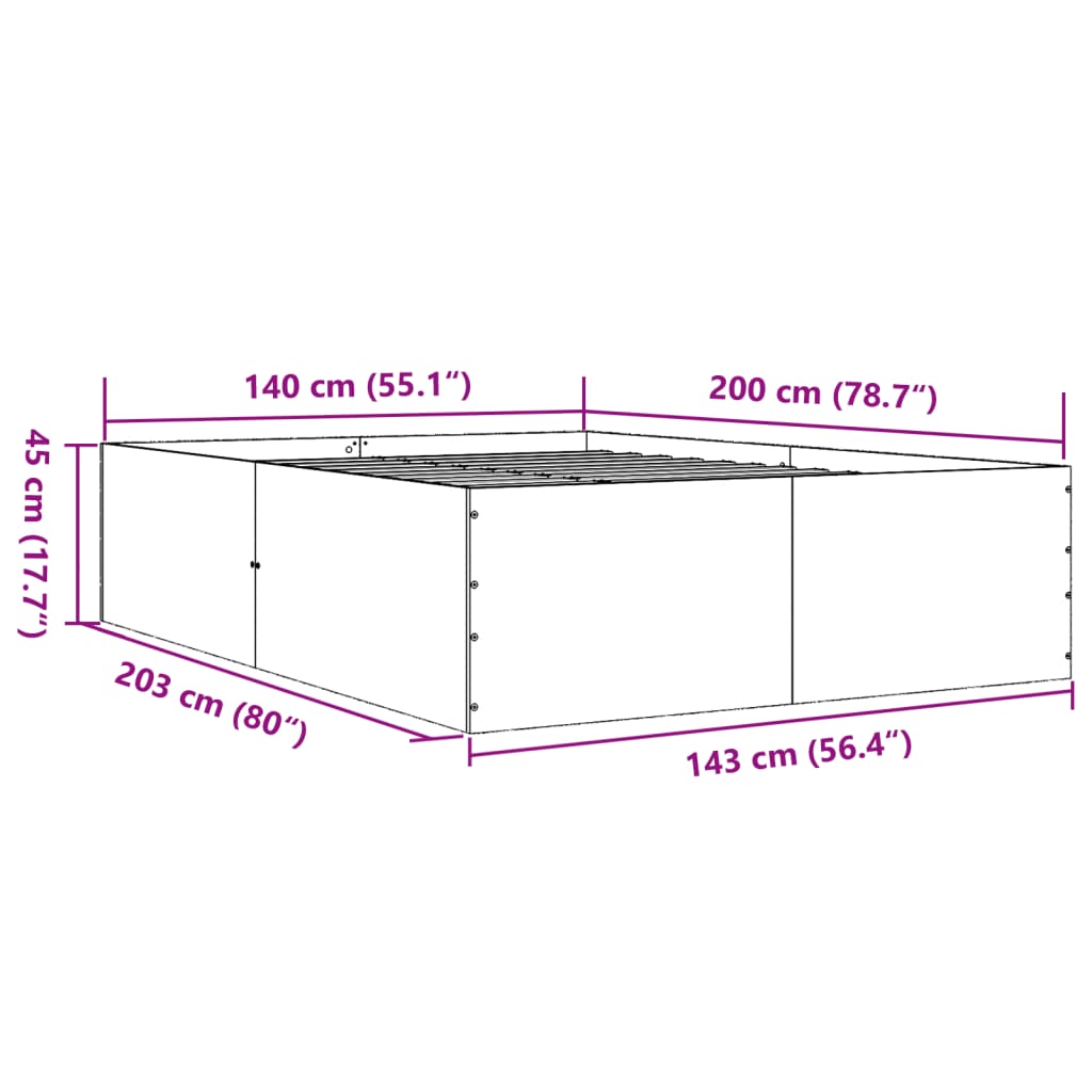 vidaXL Πλαίσιο Κρεβατιού Sonoma Δρυς 140x200 εκ. Επεξεργασμένο Ξύλο