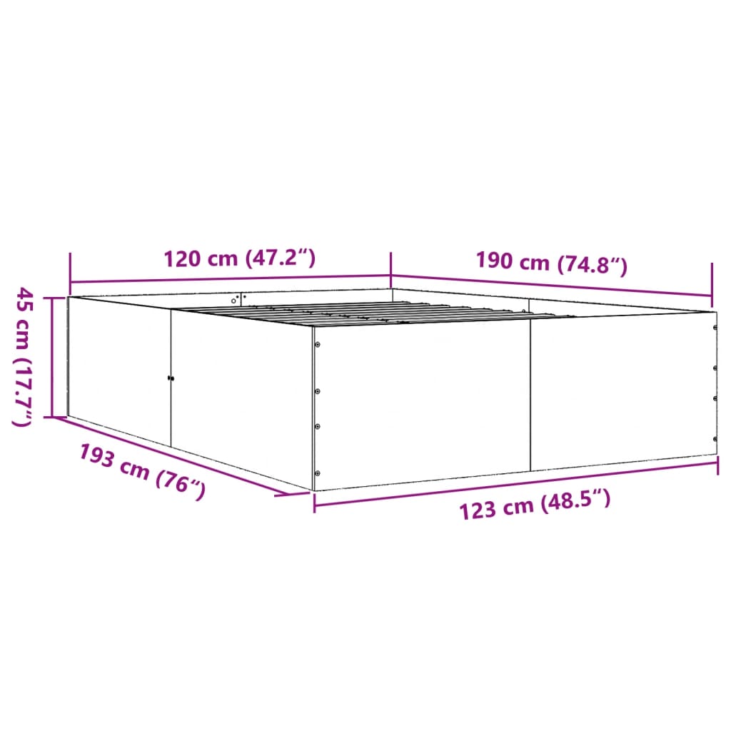 vidaXL Πλαίσιο Κρεβατιού Sonoma Δρυς 120x190 εκ. Επεξεργασμένο Ξύλο