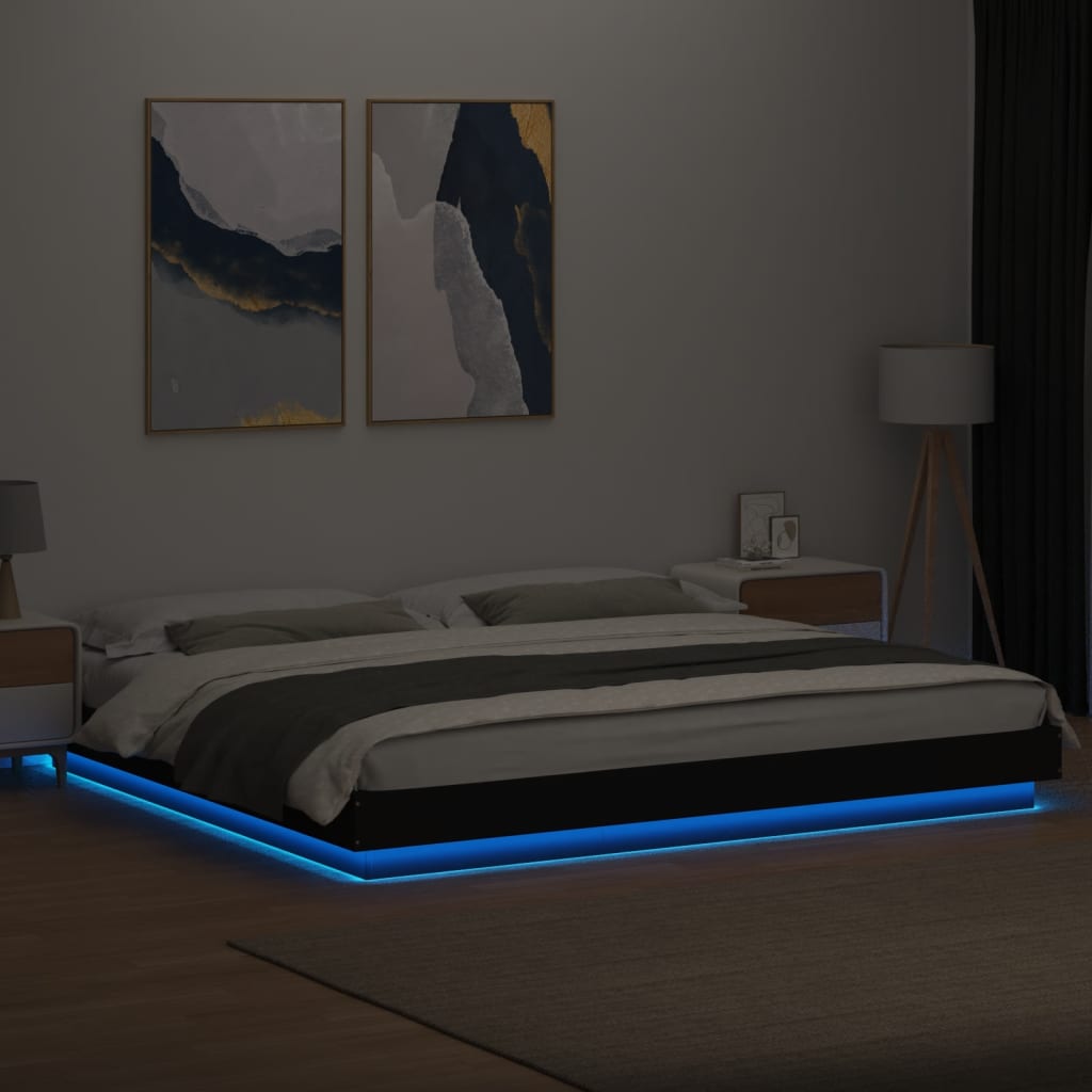 vidaXL Πλαίσιο Κρεβατιού με Φώτα LED Μαύρο 200 x 200 εκ. Επεξ. Ξύλο