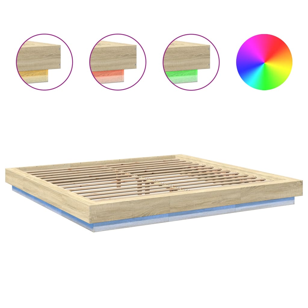 vidaXL Πλαίσιο Κρεβατιού με Φώτα LED Sonoma Δρυς 200x200εκ. Επεξ. Ξύλο