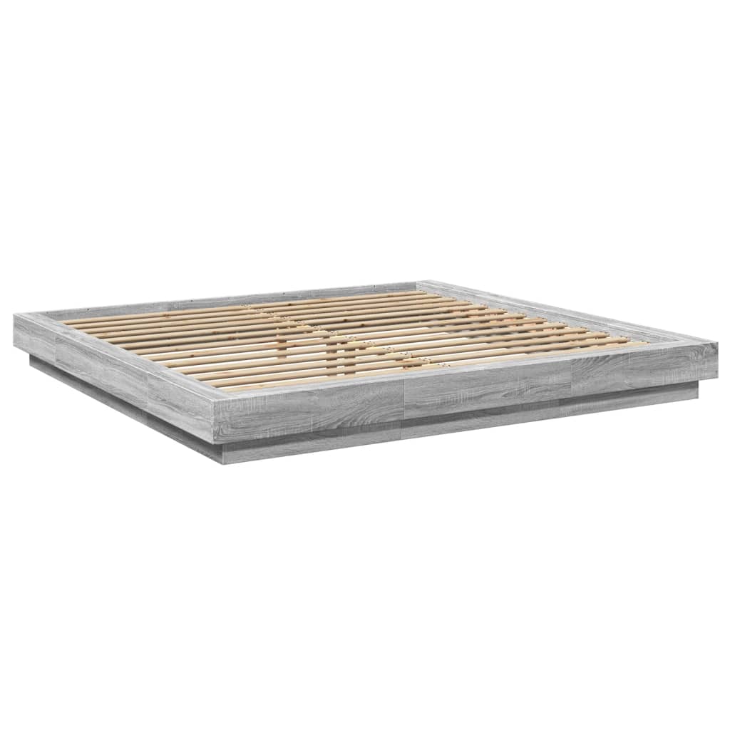 vidaXL Πλαίσιο Κρεβατιού με Φώτα LED Γκρι sonoma 200x200εκ. Επεξ. Ξύλο