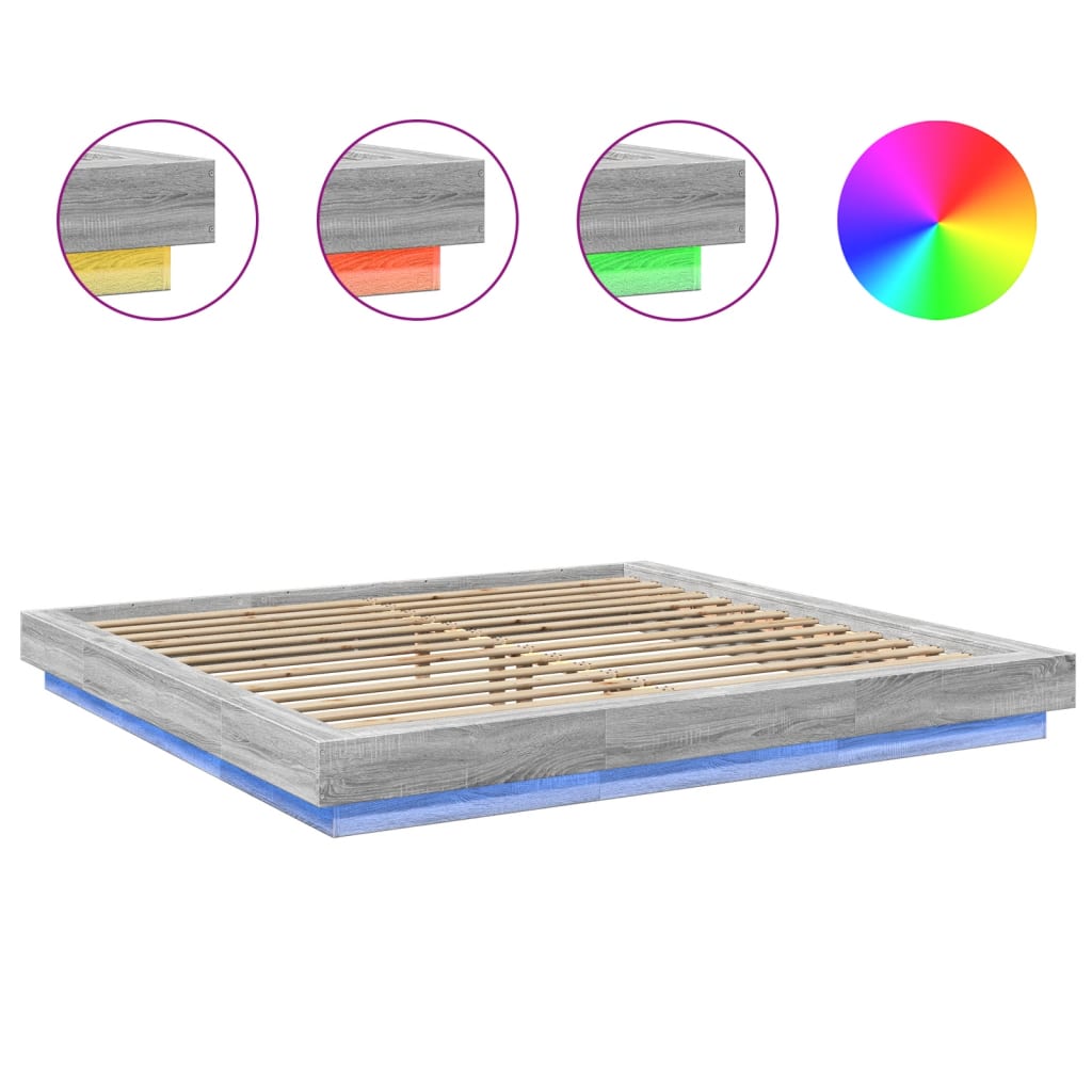 vidaXL Πλαίσιο Κρεβατιού με Φώτα LED Γκρι sonoma 200x200εκ. Επεξ. Ξύλο