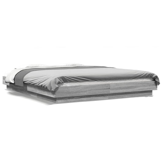 vidaXL Πλαίσιο Κρεβατιού με LED Γκρι Sonoma 150x200εκ. Επεξ. Ξύλο