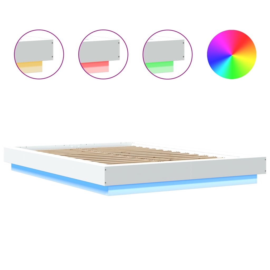 vidaXL Πλαίσιο Κρεβατιού με Φώτα LED Λευκό 140x200 εκ. Επεξ. Ξύλο