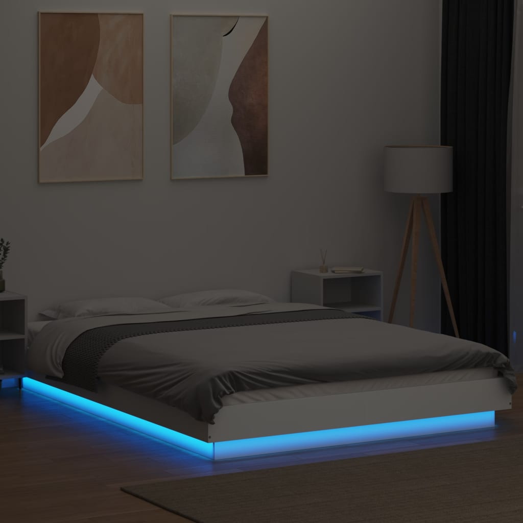vidaXL Πλαίσιο Κρεβατιού με Φώτα LED Λευκό 120x200 εκ.Επεξ. Ξύλο
