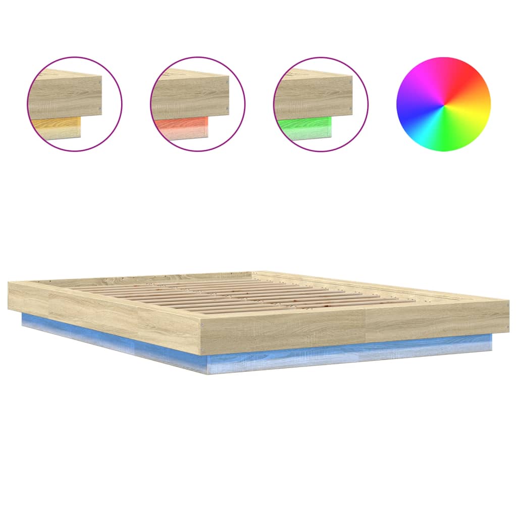 vidaXL Πλαίσιο Κρεβατιού με Φώτα LED Sonoma Δρυς 120x200εκ. Επεξ. Ξύλο