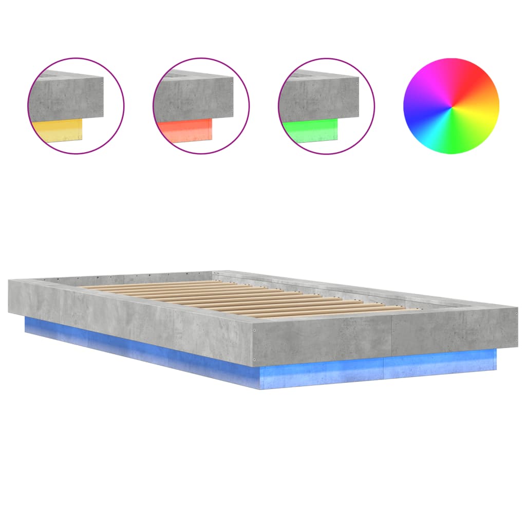 vidaXL Πλαίσιο Κρεβατιού με LED Γκρι Σκυρ. 100x200 εκ. Επεξεργ. Ξύλο