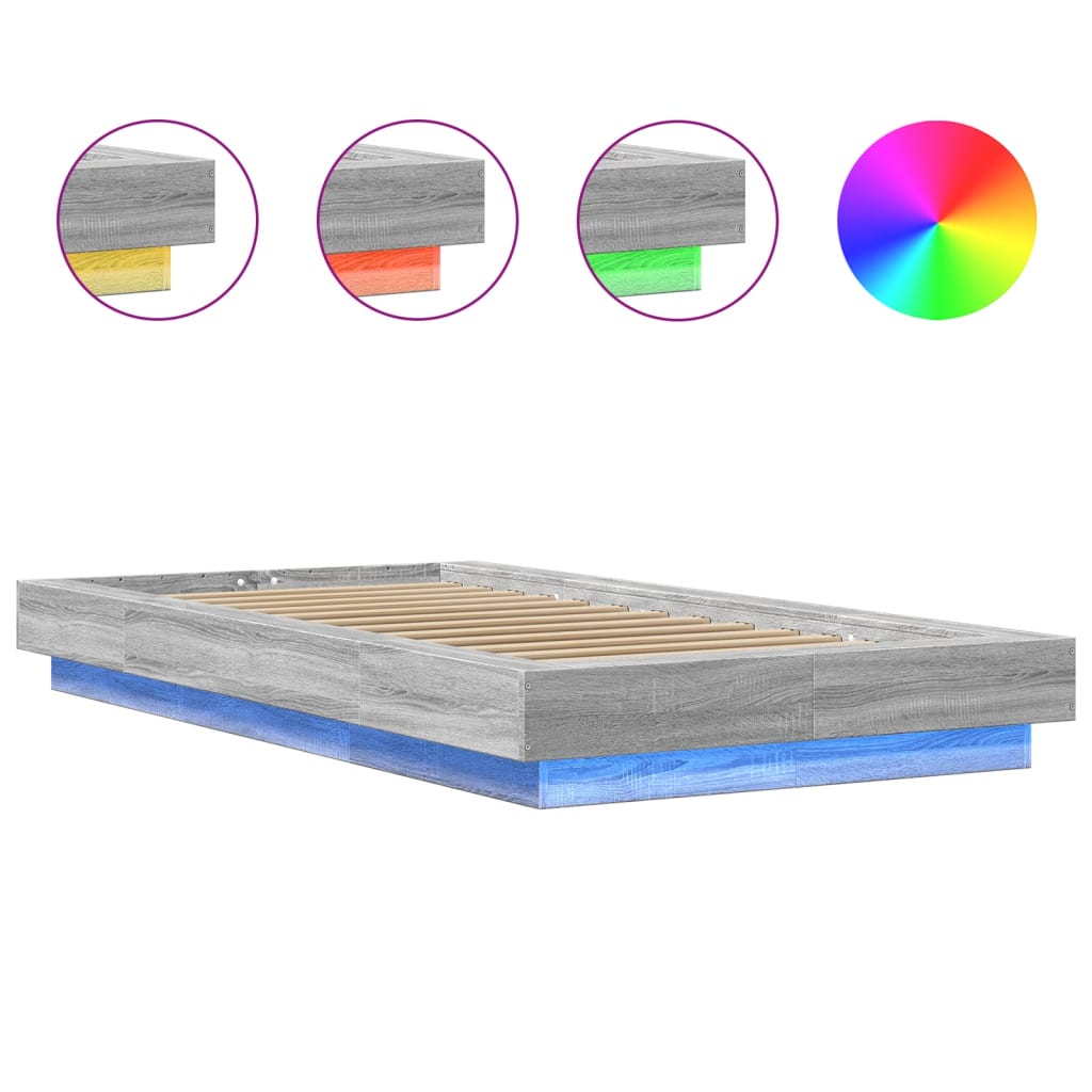 vidaXL Πλαίσιο Κρεβατιού με LED Γκρι Sonoma 100x200 εκ. Επεξεργ. Ξύλο