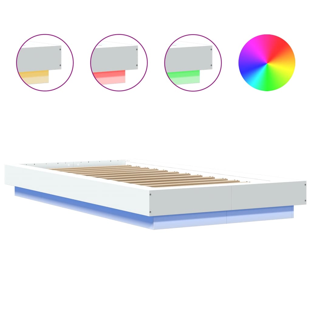 vidaXL Πλαίσιο Κρεβατιού με LED Λευκό 90 x 200 εκ. Επεξεργ. Ξύλο