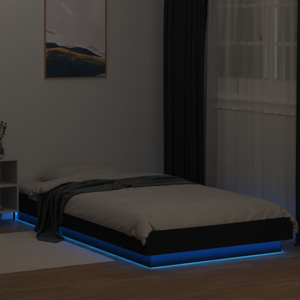 vidaXL Πλαίσιο Κρεβατιού με LED Μαύρο 90x200 εκ. Επεξεργ. Ξύλο