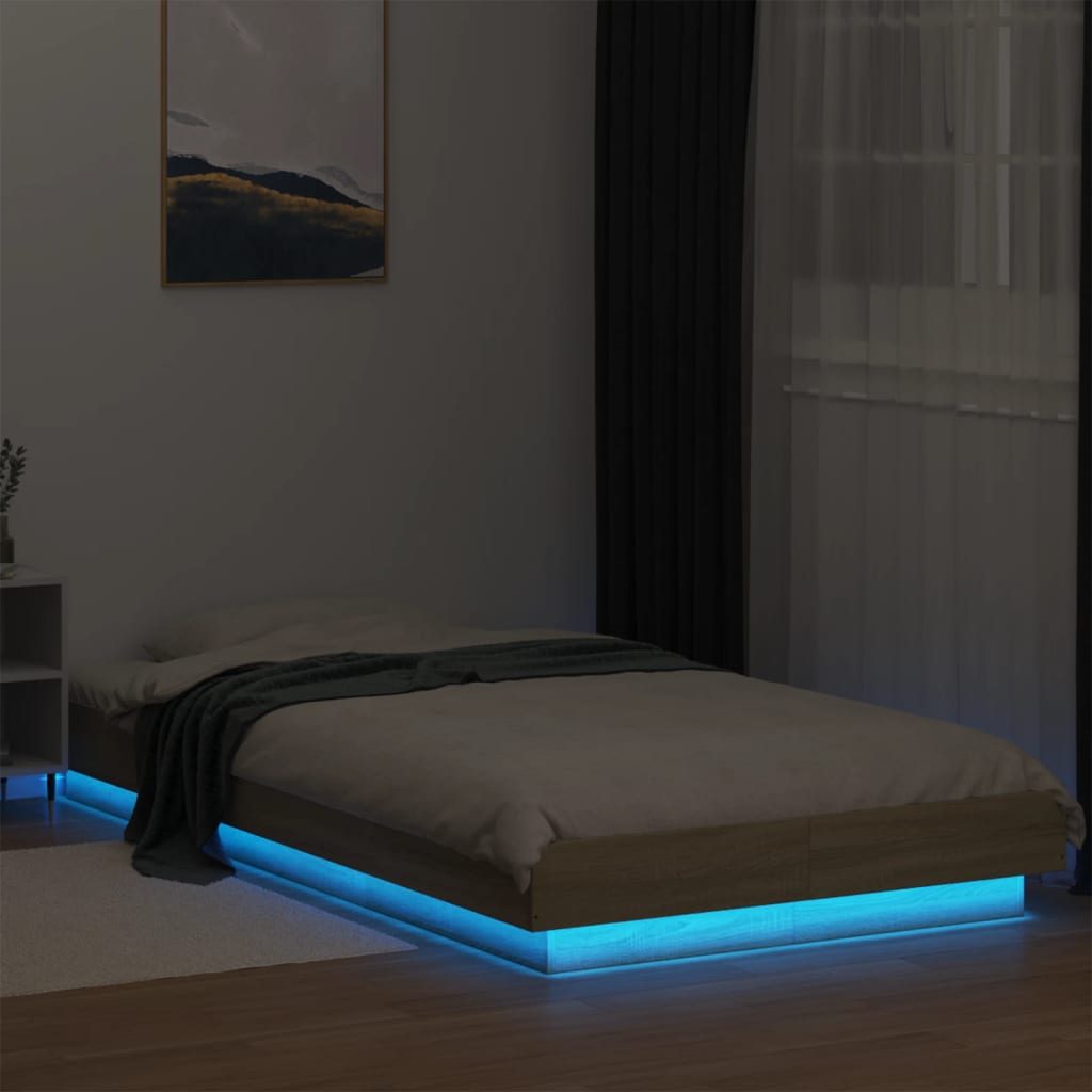 vidaXL Πλαίσιο Κρεβατιού με LED Sonoma Δρυς 90x200 εκ. Επεξεργ. Ξύλο